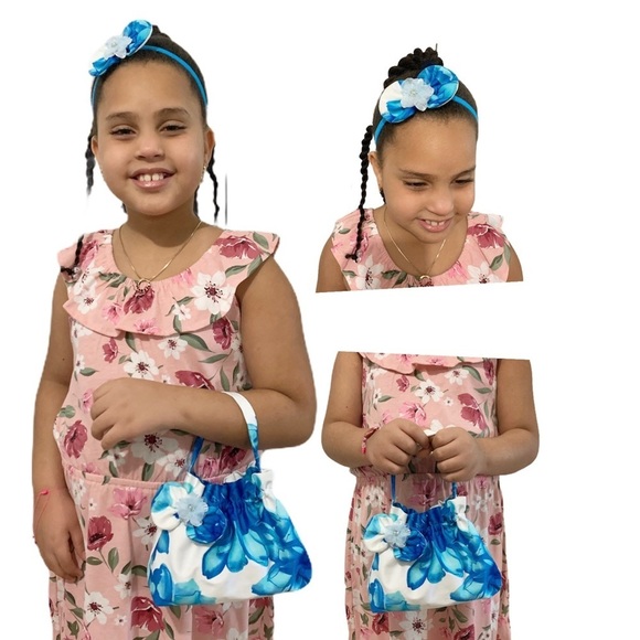 Set Of Tote Bag And Hair Bow For Girls Blue - Picture 9 of 9